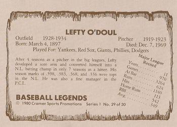 1980 Cramer Baseball Legends Series 1 #29 Lefty O'Doul Back