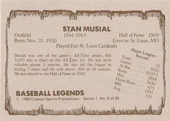 1980 Cramer Baseball Legends Series 1 #8 Stan Musial Back