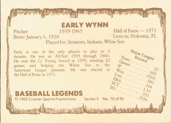 1982 Cramer Baseball Legends Series 3 #73 Early Wynn Back