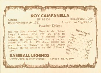 1982 Cramer Baseball Legends Series 3 #90 Roy Campanella Back