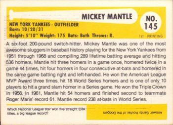 1980-87 SSPC HOF #145 Mickey Mantle Back