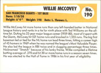 1980-87 SSPC HOF #190 Willie McCovey Back