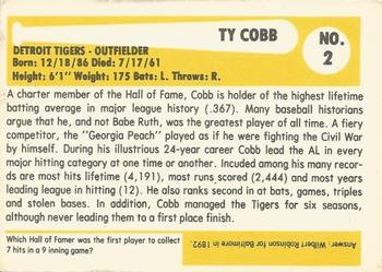 1980-87 SSPC HOF #2 Ty Cobb Back
