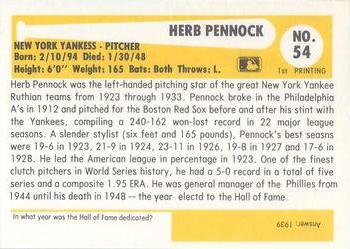 1980-87 SSPC HOF #54 Herb Pennock Back