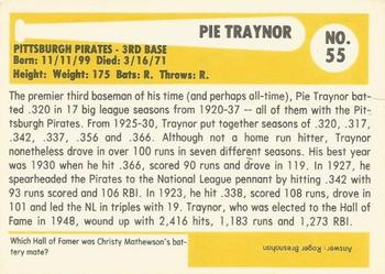 1980-87 SSPC HOF #55 Pie Traynor Back