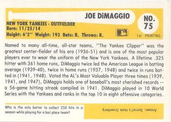 1980-87 SSPC HOF #75 Joe DiMaggio Back