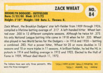 1980-87 SSPC HOF #84 Zack Wheat Back