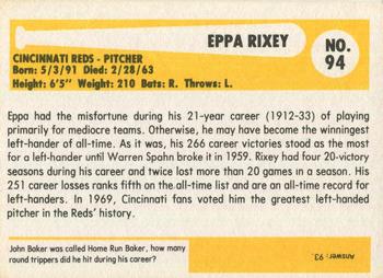 1980-87 SSPC HOF #94 Eppa Rixey Back