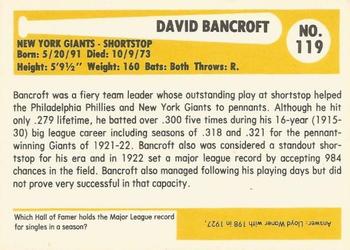 1980-87 SSPC HOF #119 Dave Bancroft Back