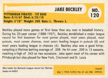 1980-87 SSPC HOF #120 Jake Beckley Back