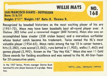 1980-87 SSPC HOF #168 Willie Mays Back