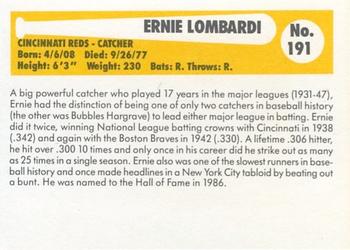 1980-87 SSPC HOF #191 Ernie Lombardi Back
