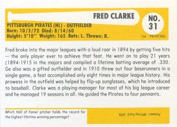1980-87 SSPC HOF #31 Fred Clarke Back