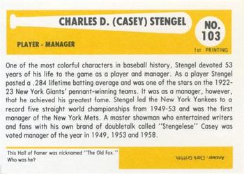 1980-87 SSPC HOF #103 Casey Stengel Back