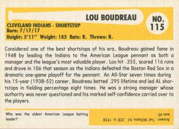 1980-87 SSPC HOF #115 Lou Boudreau Back