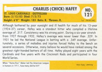 1980-87 SSPC HOF #121 Chick Hafey Back