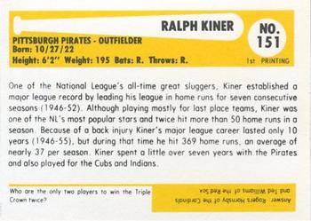 1980-87 SSPC HOF #151 Ralph Kiner Back