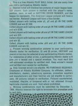 1968 Atlantic Oil Play Ball Contest Cards #NNO Hank Aaron Back