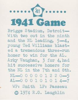 1974 Laughlin All-Star Games #41 Arky Vaughan - 1941 Back