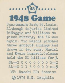 1974 Laughlin All-Star Games #48 Vic Raschi - 1948 Back