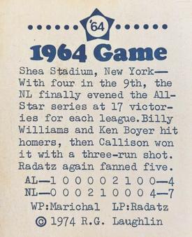 1974 Laughlin All-Star Games #64 John Callison - 1964 Back