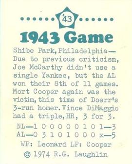 1974 Laughlin All-Star Games #43 Bobby Doerr - 1943 Back