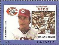 1988 Grenada Baseball Stamps #NNO Johnny Bench Front