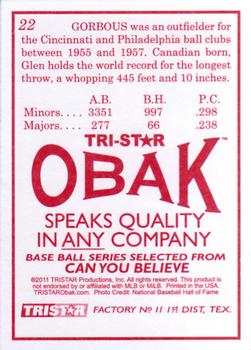 2011 TriStar Obak #22 Glen Gorbous Back