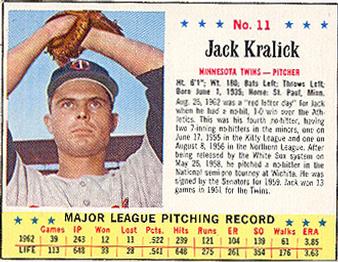1963 Jell-O #11 Jack Kralick Front