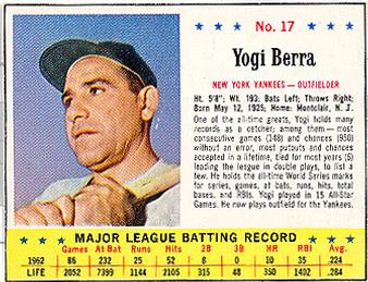 1963 Jell-O #17 Yogi Berra Front