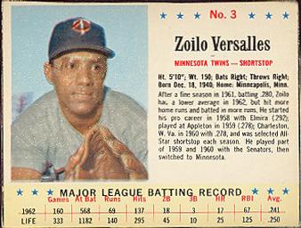 1963 Jell-O #3 Zoilo Versalles Front