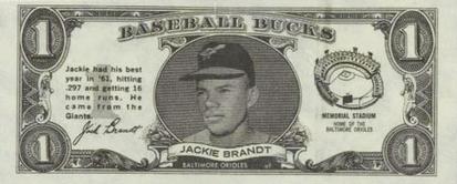 1962 Topps Baseball Bucks #NNO Jackie Brandt Front