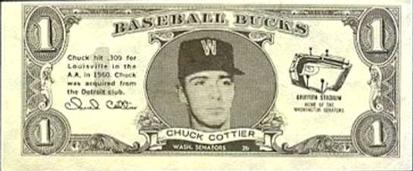1962 Topps Baseball Bucks #NNO Chuck Cottier Front