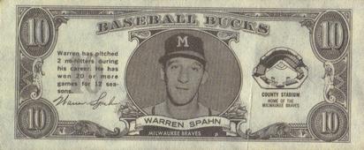 1962 Topps Baseball Bucks #NNO Warren Spahn Front