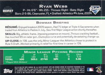 2009 Bowman Draft Picks & Prospects - Chrome #BDP27 Ryan Webb Back