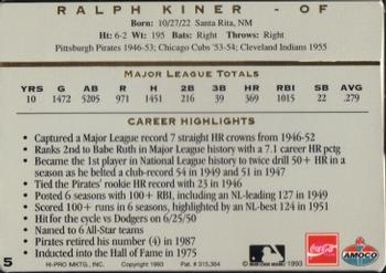 1993 Amoco/Coca-Cola Action Packed All-Star Gallery #5 Ralph Kiner Back