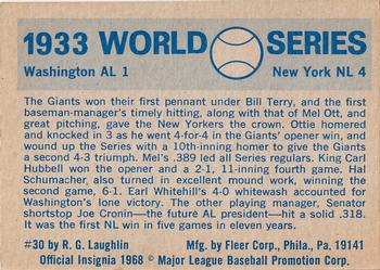 1970 Fleer World Series #30 1933 - Giants vs. Senators - Mel Ott Back