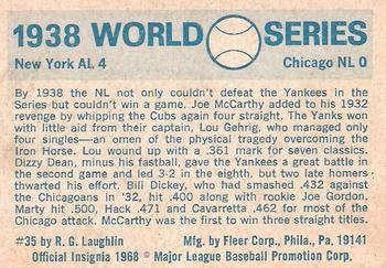 1970 Fleer World Series #35 1938 - Yankees vs. Cubs - Lou Gehrig Back