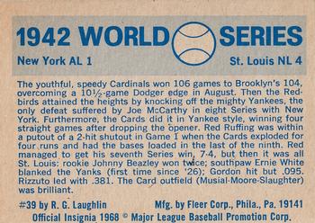 1970 Fleer World Series #39 1942 - Cardinals vs. Yankees Back