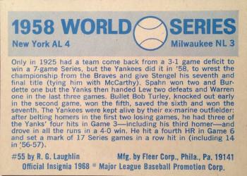 1970 Fleer World Series #55 1958 - Yankees vs. Braves - Bob Turley Back