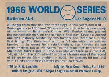 1970 Fleer World Series #63 1966 - Orioles vs. Dodgers Back