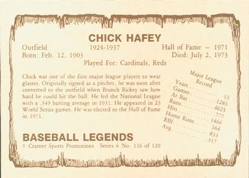 1983 Cramer Baseball Legends Series 4 #116 Chick Hafey Back