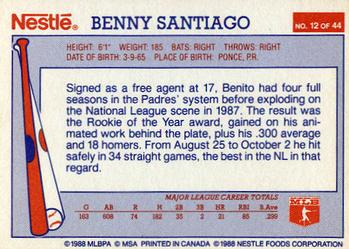 1988 Nestle Dream Team #12 Benny Santiago Back