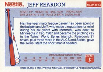 1988 Nestle Dream Team #27 Jeff Reardon Back