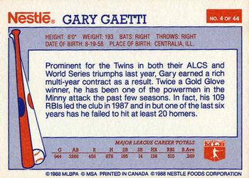 1988 Nestle Dream Team #4 Gary Gaetti Back
