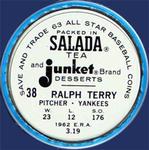 1963 Salada/Junket Coins #38 Ralph Terry Back