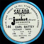 1963 Salada/Junket Coins #44 Earl Battey Back