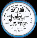 1963 Salada/Junket Coins #33 Jim Bunning Back