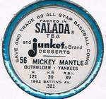 1963 Salada/Junket Coins #56 Mickey Mantle Back