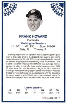 1984 TCMA Greats #4 Frank Howard Back